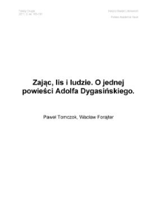 Zając, lis i ludzie. O jednej powieści Adolfa Dygasińskiego