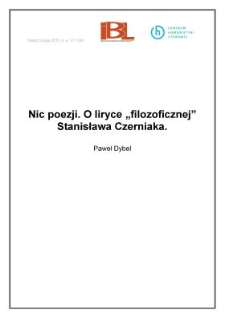 Nic poezji. O liryce "filozoficznej" Stanisława Czerniaka