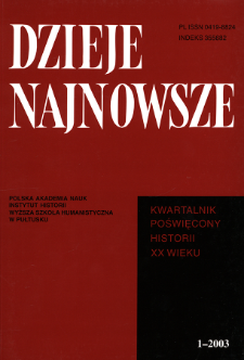 Dzieje Najnowsze : [kwartalnik poświęcony historii XX wieku] R. 35 z. 1 (2003), Strony tytułowe, spis treści