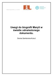 Uwagi do biografii Maryli w świetle odnalezionego dokumentu