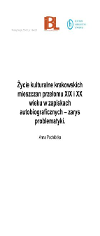 Życie kulturalne krakowskich mieszczan przełomu XIX i XX wieku w zapiskach autobiograficznych - zarys problematyki