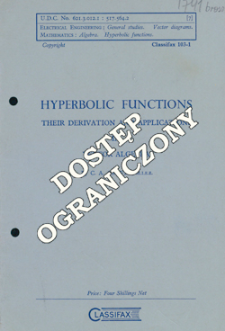 Hyperbolic functions : their derivation and applications in vector algebra