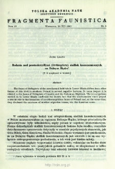 Badania nad prostoskrzydłymi (Orthoptera) siedlisk kserotermicznych na Dolnym Ślasku