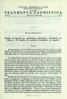 Beiträge zur Kenntnis der Aphidenfauna (Homoptera, Aphidodea) von Ungarn. 1, Die Aphiden des ungarischen Karstgebietes von Aggtelk