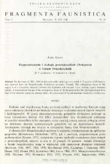 Rozprzestrzenienie i ekologia prostoskrzydłych (Orthoptera) w Górach Świętokrzyskich