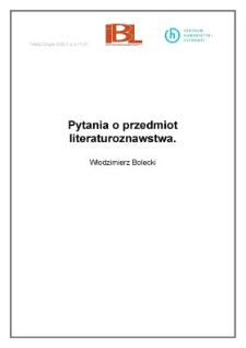 Pytania o przedmiot literaturoznawstwa