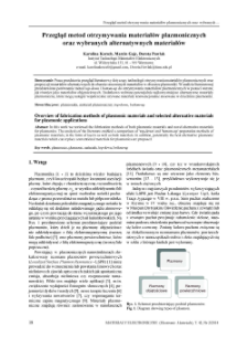 Przegląd metod otrzymywania materiałów plazmonicznych oraz wybranych alternatywnych materiałów = Overview of fabrication methods of plasmonic materials and selected alternative materials for plasmonic applications