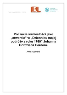 Poczucie wzniosłości jako "otwarcie" w " Dzienniku mojej podróży z roku 1769" Johanna Gottfrieda Herdera