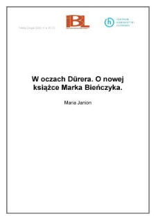 W oczach Dürera. O nowej książce Marka Bieńczyka