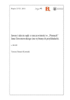 Jawne i ukryte sady o rzeczywistości w "Pismach" Jana Dzwonowskiego (na wybranych przykładach)