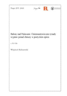 Balony nad Puławami. Osiemnastowieczne rytuały wypraw ponad chmury w poetyckim opisie