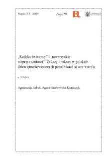 "Kodeks światowy" i "towarzyskie nieprzyzwoitości". Zakazy i nakazy w polskich dziewiętnastowiecznych poradnikach "savoir-vivre’u"