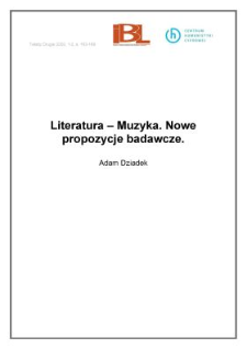 Literatura - Muzyka. Nowe propozycje badawcze