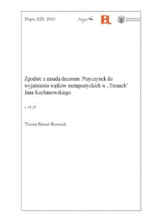 Zgodnie z zasadą decorum. Przyczynek do wyjaśnienia wątków metapoetyckich w "Trenach" Jana Kochanowskiego