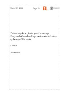 Zmierzch cyrku w Zwierzyńcu Antoniego Ferdynanda Ossendowskiego na tle rozkwitu kultury cyrkowej w XIX wieku