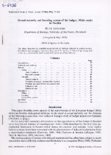 Sexual maturity and breeding season of the badger, Meles meles in Sweden