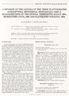 A revision of the genera of the tribe Platysomatini (Coleoptera: Histeridae: Histerinae). Pt. 2, Redescriptions of the genera, Theropatina Mazur, 1984, Microlister Lewis, 1905 and Platybletes Thérond, 1952