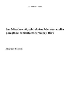 Jan Mieczkowski, sybirak-konfederata - czyli u początków romantycznej recepcji Baru