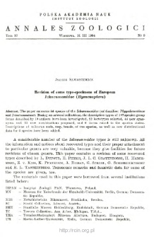 Revision of some type-specimens of European Ichneumonidae (Hymenoptera)