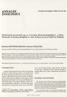 Fimbriaria sarcinalis sp. n. (Cestoda, Hymenolepididae) - a New Parasite of Aythya fuligula L. and Aythya nyroca Güld. in Poland