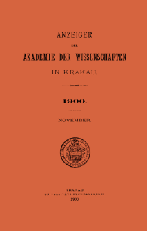 Anzeiger der Akademie der Wissenschaften in Krakau. No 9 November (1900)