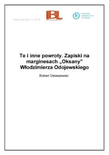 Te i inne powroty. Zapiski na marginesach "Oksany" Włodzimierza Odojewskiego