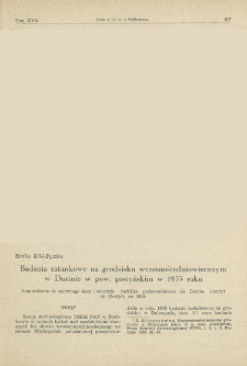 Badania ratunkowe na grodzisku wczesnośredniowiecznym w Dusinie w pow. gostyńskim w 1955 roku