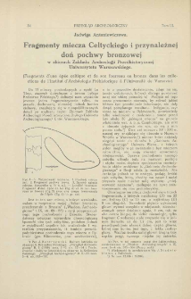 Fragmenty miecza Celtyckiego i przynależnej doń pochwy bronzowej w zbiorach Zakładu Archeologji Przedhistorycznej Uniwersytetu Warszawskiego