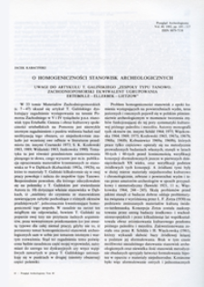 O homogeniczności stanowisk archeologicznych : uwagi do artykułu T. Galińskiego „Zespoły typu Tanowo : zachodniopomorski ekwiwalent ugrupowania Ertebølle – Ellerbek - Lietzow”
