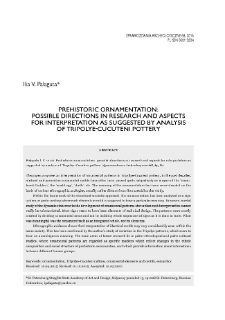 Prehistoric ornamentation: possible directions in research and aspects for interpretation as suggested by analysis of Tripolye-Cucuteni pottery