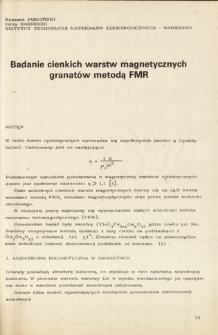 Badanie cienkich warstw magnetycznych granatów metodą FMR = Investigation of thin magnetic films by FMR method