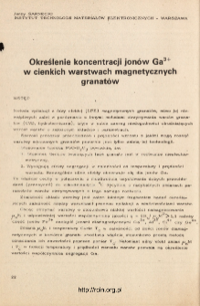 Określenie koncentracji jonów Ga3+ w cienkich warstwach magnetycznych grantów = Determination of the concentration of Ga3+ jons in thin magnetic garnet films