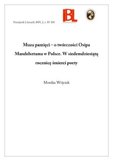 Muza Pamięci – o twórczości Osipa Mandelsztama w Polsce. W siedemdziesiątą rocznicę śmierci poety
