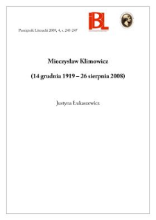 Mieczysław Klimowicz (14 grudnia 1919 – 26 sierpnia 2008) - nekrolog