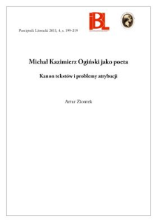Michał Kazimierz Ogiński jako poeta. Kanon tekstów i problemy atrybucji
