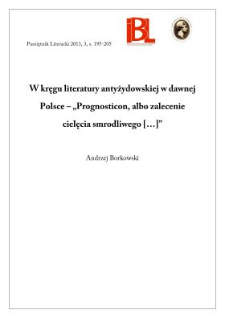 W kręgu literatury antyżydowskiej w dawnej Polsce – „Prognosticon, albo zalecenie cielęcia smrodliwego [...]”