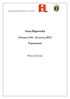 Anna Bujnowska (10 marca 1949 – 22 czerwca 2015). Wspomnienie