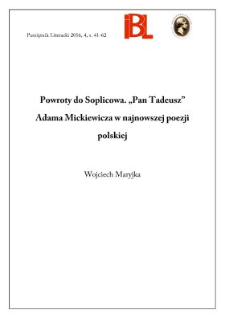 Powroty do Soplicowa. „Pan Tadeusz” Adama Mickiewicza w najnowszej poezji polskiej