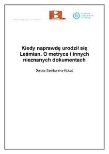 Kiedy naprawdę urodził się Leśmian. O metryce i innych nieznanych dokumentach