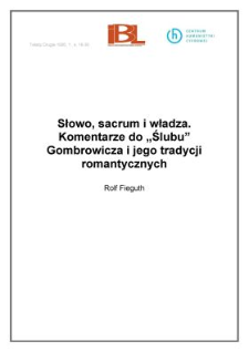 Słowo, sacrum i władza. Komentarze do "Ślubu" Gombrowicza i jego tradycji romantycznych