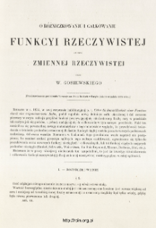 O różniczkowaniu i całkowaniu funkcyi rzeczywistej jednej zmiennej niezależnej