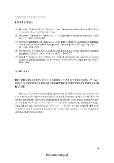 Określanie koncentracji węgla w monokryształach GaP na podstawie widm absorpcyjnych w podczerwieni = Determination of carbon concentration in GaP single crystals from absorption spectra in infrared range