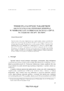 Termiczna zależność parametrów akustycznej fali powierzchniowej w niobianie litu o orientacjach YZ i 128oYX w zakresie od 20oC do 500oC = Temperature dependence of surface acoustic wave parameters in YZ and 128oYX oriented lithium niobate in temperature range from 20oC to 500oC