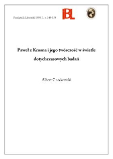 Paweł z Krosna i jego twórczość w świetle dotychczasowych badań