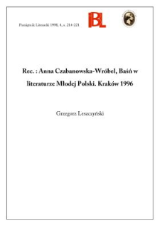 Anna Czabanowska-Wróbel, Baśń w literaturze Młodej Polski. Kraków 1996