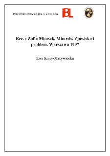 Zofia Mitosek, Mimesis : zjawisko i problem. Indeks osób oprac. Barbara Gomulicka. Warszawa 1997
