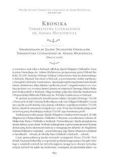 Sprawozdanie ze Zjazdu Delegatów Oddziałów Towarzystwa Literackiego im. Adama Mickiewicza (Kielce 2016)