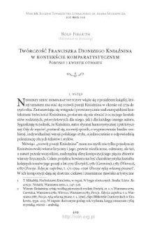Twórczość Franciszka Dionizego Kniaźnina w kontekście komparatystycznym. Pomysły i kwestie otwarte