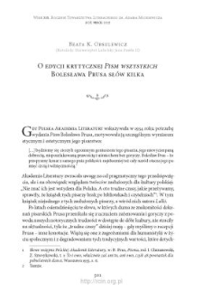 O edycji krytycznej „Pism wszystkich” Bolesława Prusa słów kilka