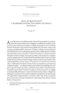 „Styl romantyczny” a komparatystyka Joachima Lelewela. Rekonesans